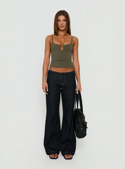 Daily Define Keyhole Cinched Tank Top Olive