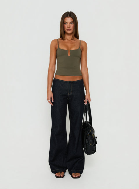 Daily Define Keyhole Cinched Tank Top Olive