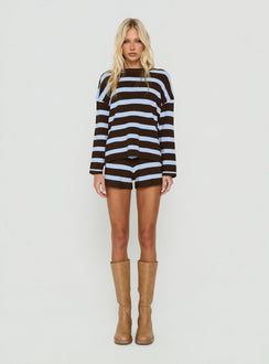 Henrea Knit Shorts Brown / Blue Stripe