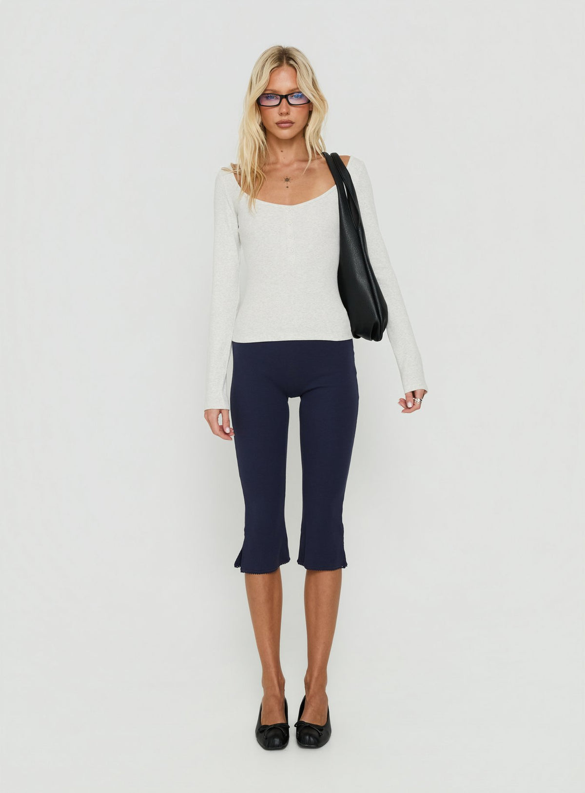 Keslie Long Sleeve Henley Top Grey
