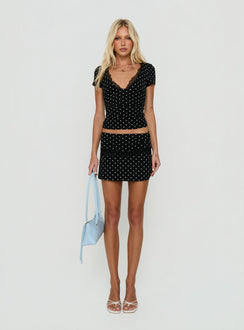 Amia Lace Mini Skirt Black Polka Dot