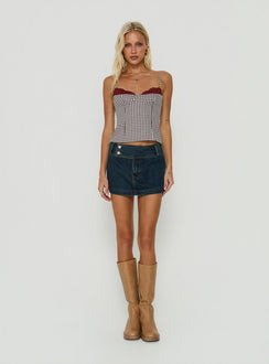 Designed with a-line shape, the Ladena Mid Rise Double Button Mini Skirt Raw Denim womens-skirts features frayed hem Princess Polly