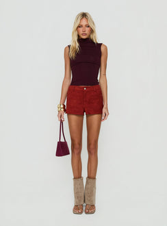 Dreamful Low Rise Faux Suede Mini Shorts Deep Red