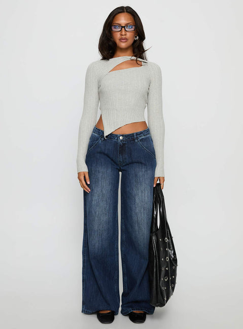 front view of model wearing Princess Polly Downtowner Low Rise Cargo Jeans Mid Blue Wash Low Rise Jeans Jeans 