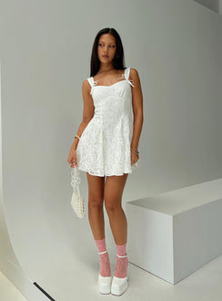 front view of model wearing Princess Polly Tadea Mini Dress White Sweetheart Neckline 