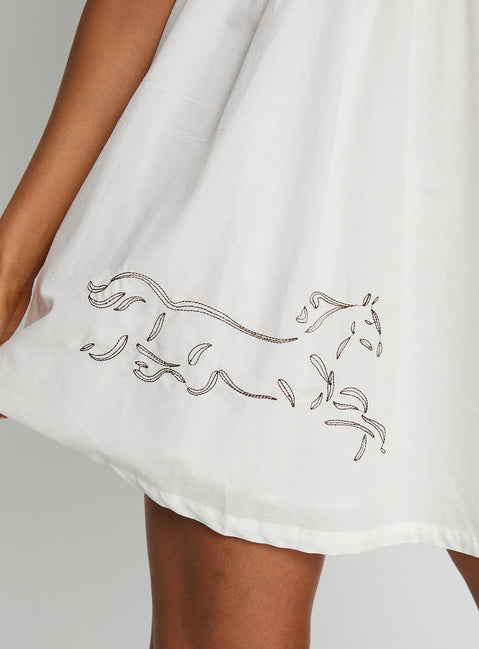 Cloudy Babydoll Contrast Trim Mini Dress White