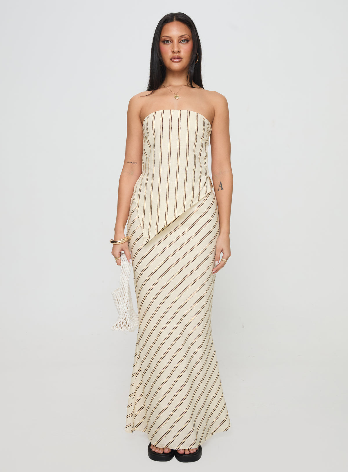 back view of model wearing Princess Polly Birdie Asymmetric Linen Blend Top Cream Sleeveless straight 