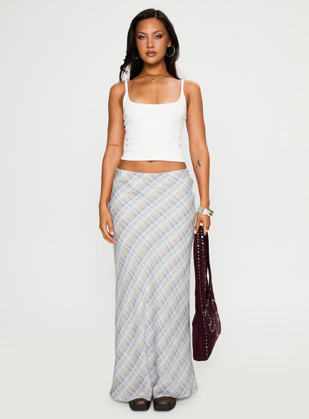  front view of model wearing Princess Polly Quianna Maxi Skirt Multi Maxi Skirts Skirts 
