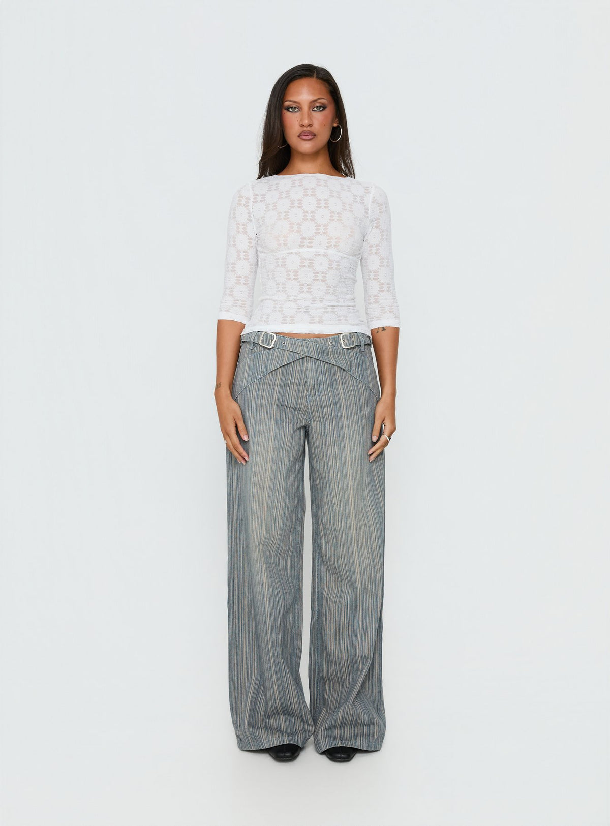 Seraphim Textured 3/4 Sleeve Top White
