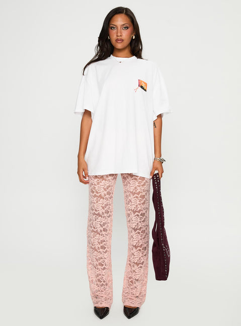 back view of model wearing Princess Polly Peru Lace Pants Pink Pants 