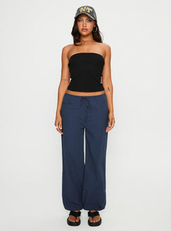 front view of model wearing Princess Polly Zodie Low Waist Pants Navy Low Rise Pants Pants 