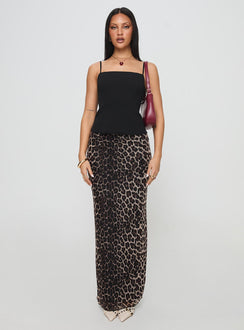   front view of model wearing Princess Polly Ergo Maxi Skirt Leopard Maxi Skirts Skirts 