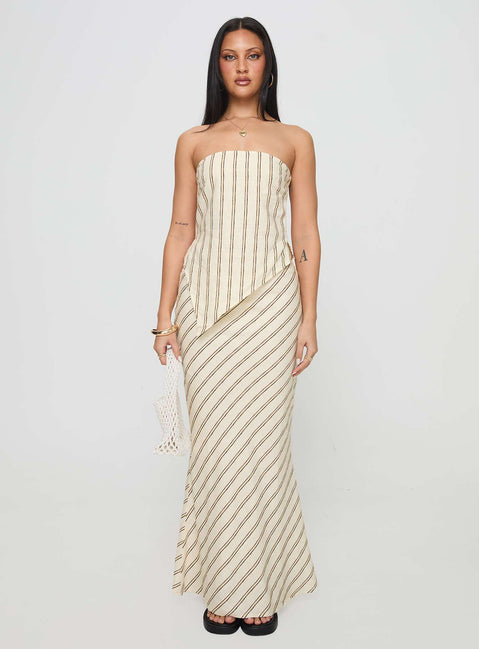   front view of model wearing Princess Polly Mercer Linen Blend Maxi Skirt Cream Skirts 