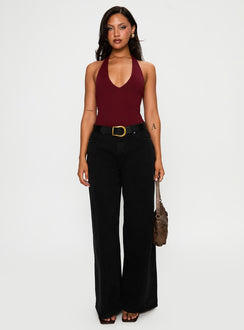 Someone New Halter Bodysuit Burgundy Sleeveless Bodysuit 