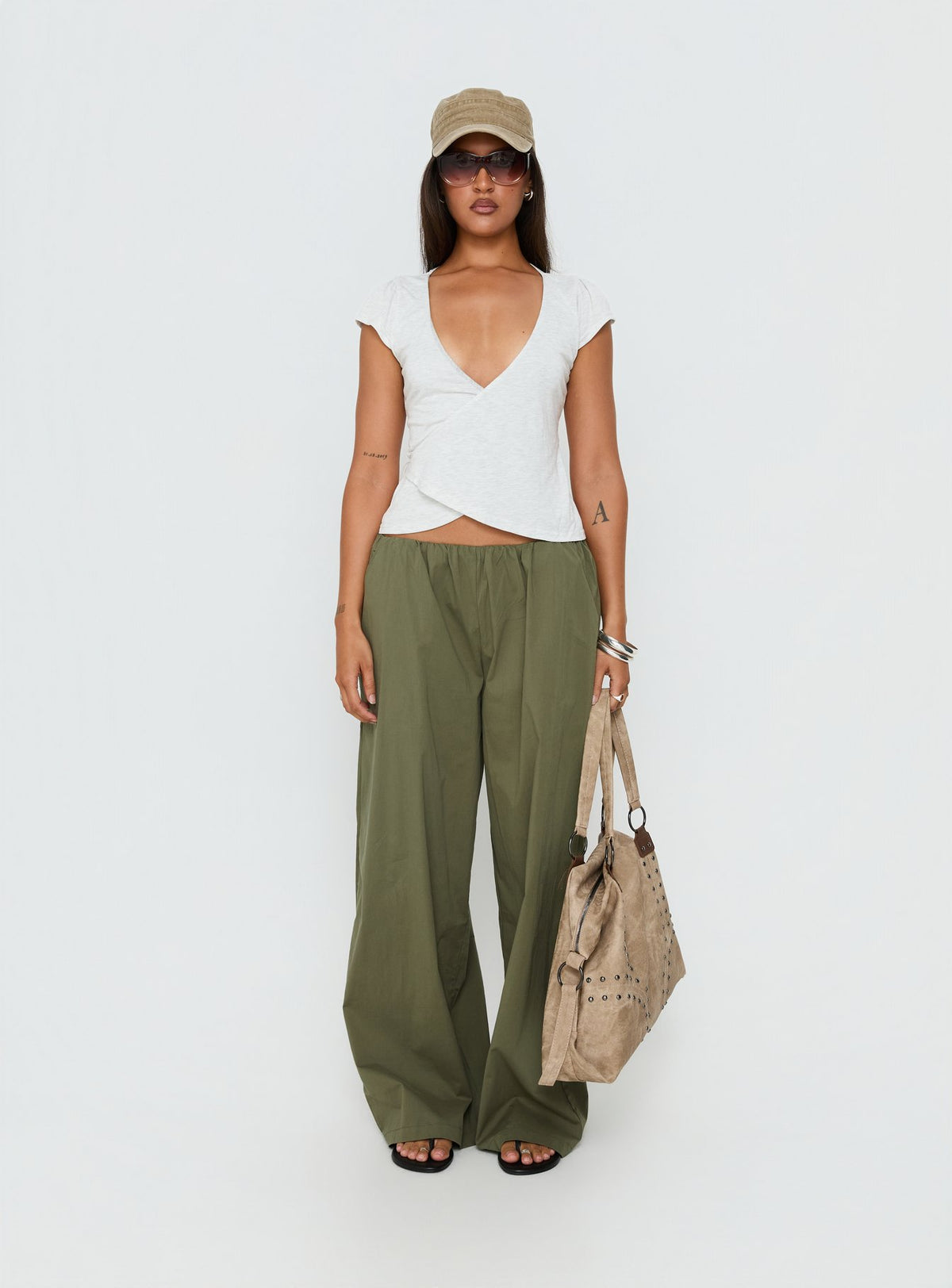 Stefanee Short Sleeve Wrap Top Light Grey Marle