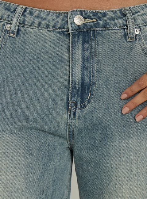 Designed with the Karlos Low Rise Cinched Baggy Jeans Vintage Mid Blue Wash in womens-jeans featuring abstract print and belt detail Princess Polly