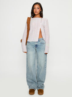 side view of model wearing Princess Polly Lenker Knit Jumper Lilac Cropped Jumpers Jumpers 