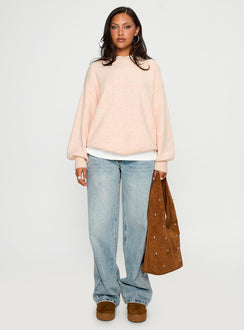 front view of model wearing Princess Polly Ryanna Sweater Pink Jumpers 