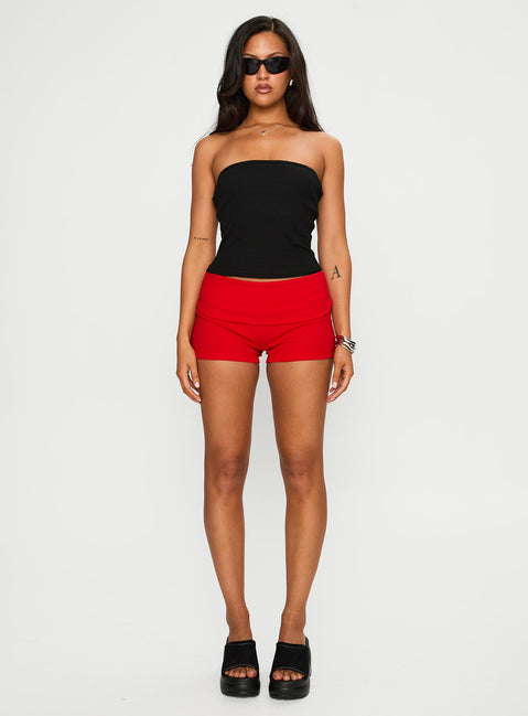 front view of model wearing Princess Polly Baseline Strapless Rib Top Black Sleeveless straight 