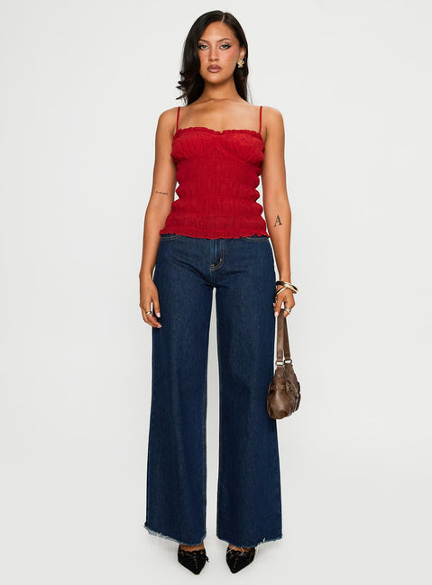 front view of model wearing Princess Polly Money Maker Ruched Cami Top Red Sleeveless Sweetheart 