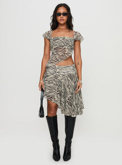 front view of model wearing Princess Polly District Top Zebra Short Sleeves Square Neck 
