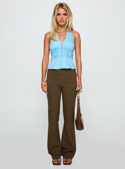 front view of model wearing Princess Polly Winika Pants Brown High Rise Pants Pants 