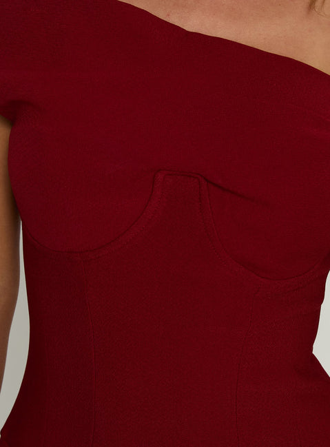 Delcina Off Shoulder Corset Mini Dress Burgundy