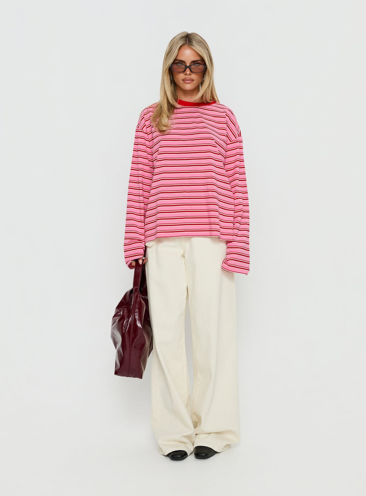 Settle Down Long Sleeve Top Pink / Red Stripe