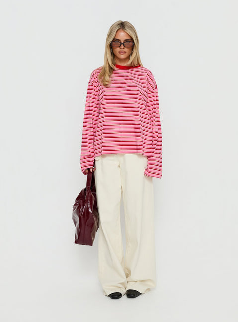 Settle Down Long Sleeve Top Pink / Red Stripe