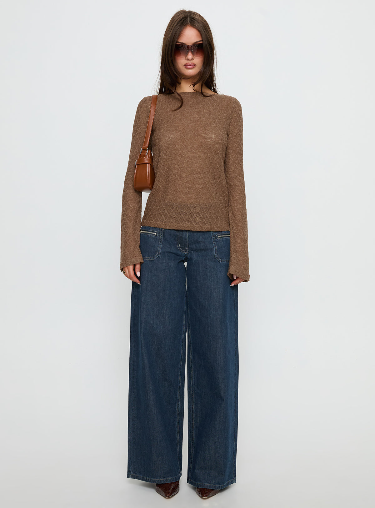 Tuppence Textured Long Sleeve Top Brown