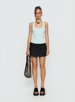 back view of model wearing Princess Polly Samarie Cargo Mini Skirt Black Mini Skirts Skirts 