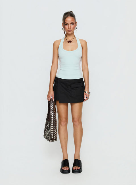 back view of model wearing Princess Polly Samarie Cargo Mini Skirt Black Mini Skirts Skirts 