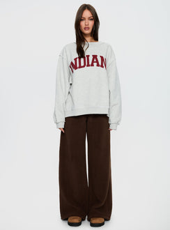 front view of model wearing Princess Polly Siberia Fleece Track Pant Chocolate Brown High Rise Pants Pants 