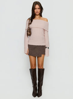 back view of model wearing Princess Polly Adelyne Tweed Mini Skirt Brown Mini Skirts Skirts 