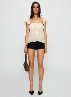 front view of model wearing Princess Polly Brighter Than Stars Tiered Top Cream Sleeveless Square Neck 