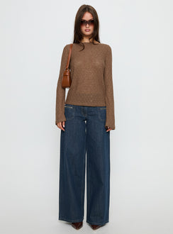 front view of model wearing Princess Polly Unwritten Mid Rise Wide Leg Jeans Dark Blue Wash Mid Rise Jeans 
