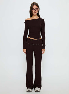 Wynna Eyelet Detail One Shoulder Top Chocolate