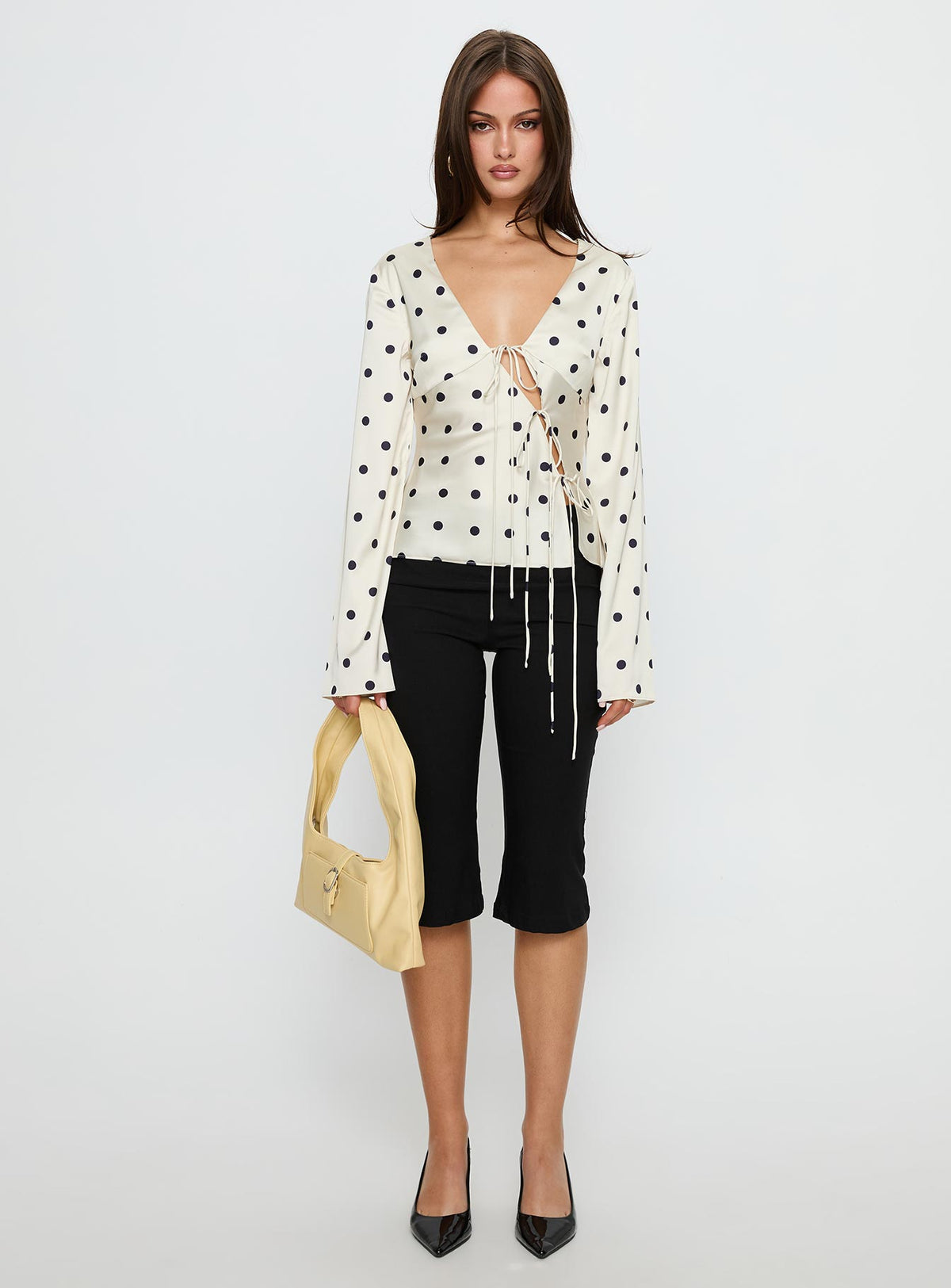 Mariah Long Sleeve Top Cream Polka