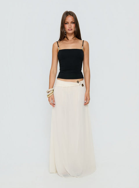   front view of model wearing Princess Polly Kaledia Chiffon Draped Maxi Skirt Cream Maxi Skirts Skirts 