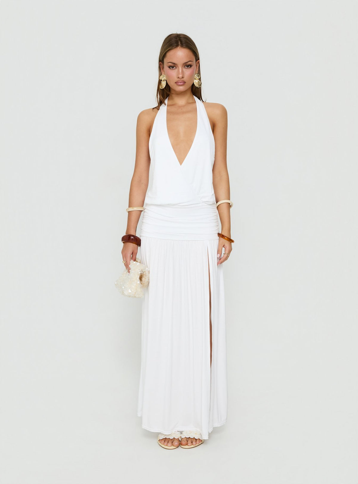 Casanova Halter Wrap Maxi Dress White