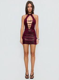 Dulsea Beaded Mini Dress Burgundy