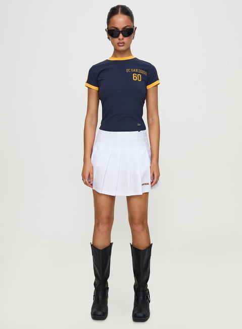   front view of model wearing Princess Polly UCSD Tennis Skort White Skirts 