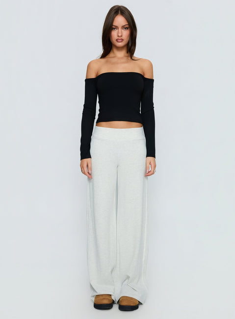 front view of model wearing Princess Polly Ascenda Straight Leg Track Pant Grey Marle Mid Rise Pants Pants 