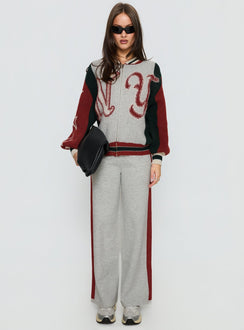 front view of model wearing Princess Polly Brandyce Straight Leg Knit Pants Grey / Red High Rise Pants Pants 