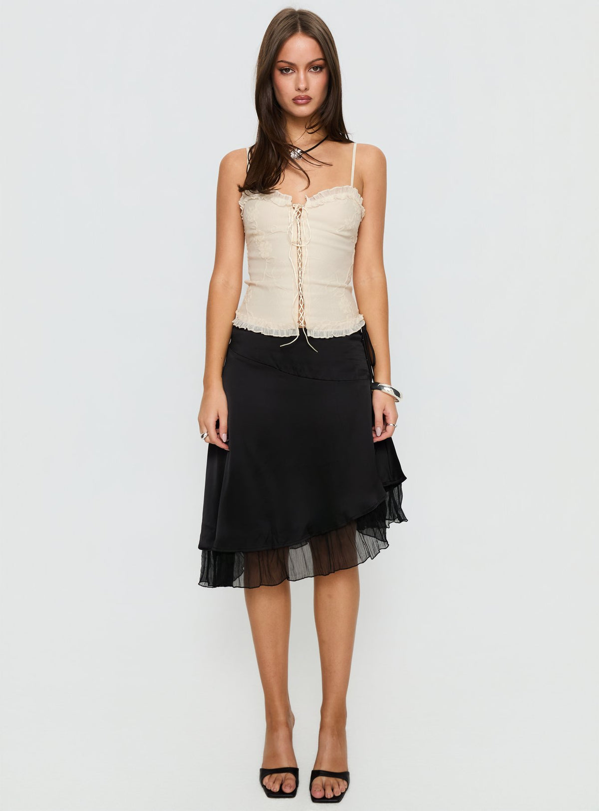 Angeleah Tie Up Frill Detail Top Cream