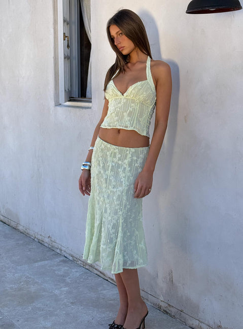 Aspyn Embroidered Midi Skirt Sage Green