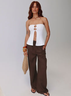 front view of model wearing Princess Polly Parklea Pants Chocolate Brown High Rise Pants Pants 