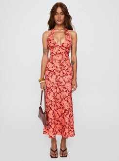  front view of model wearing Princess Polly Casablanca Maxi Skirt Red Floral Maxi Skirts Skirts 