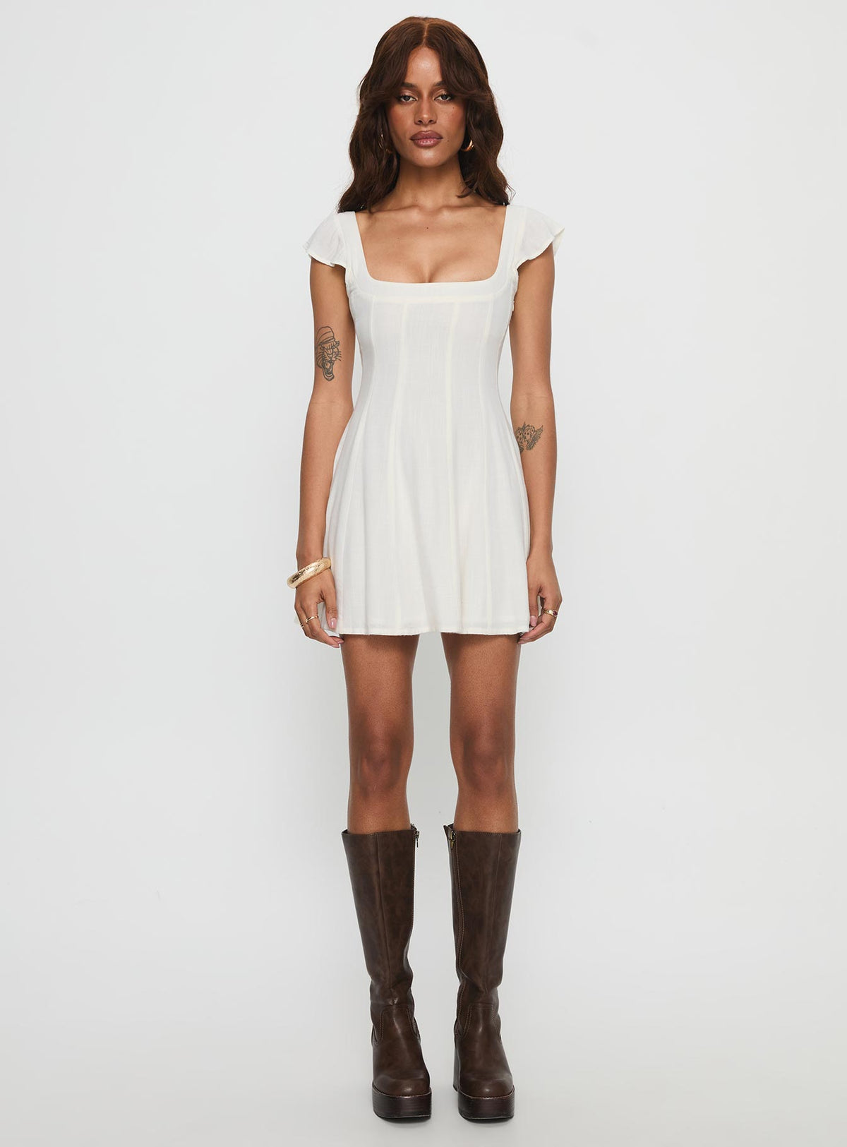 Annah Cap Sleeve Tie Up Mini Dress White
