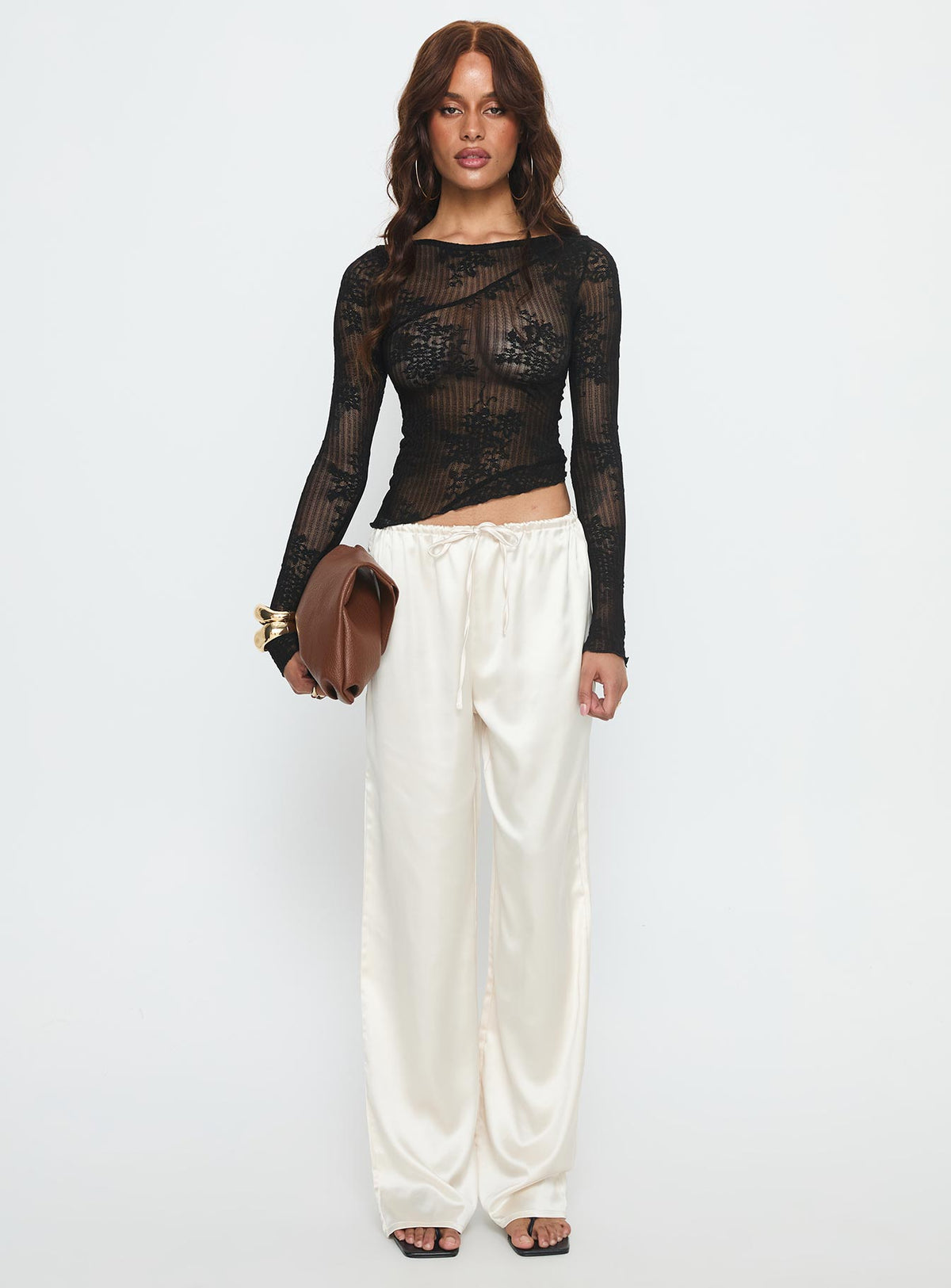 Mellissa Long Sleeve Sheer Textured Top Black